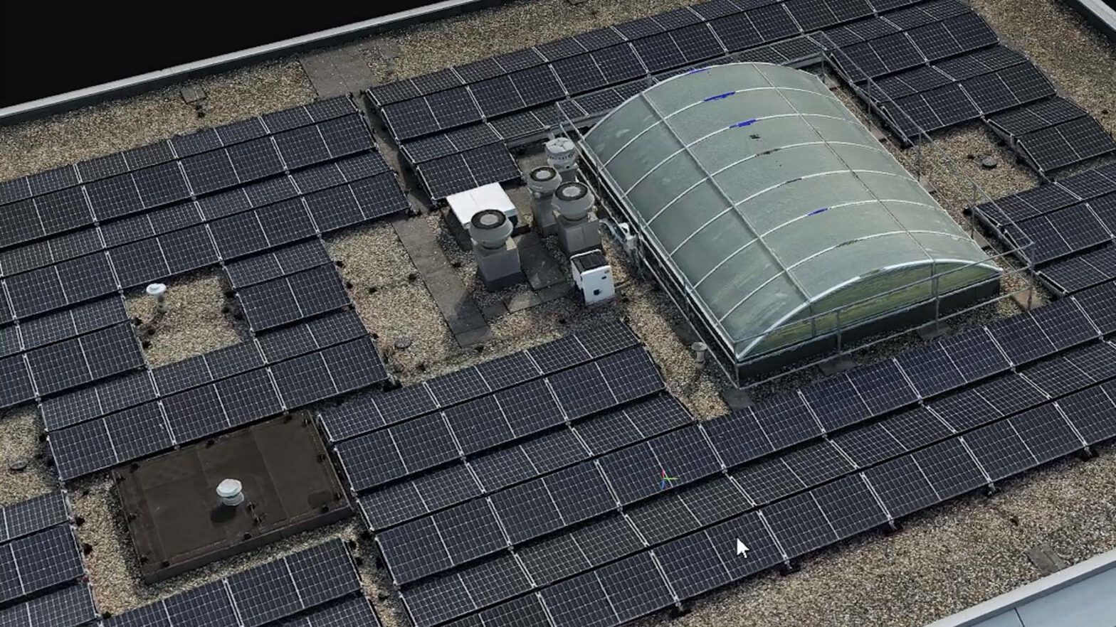 3D model van dak met zonnepanelen ingemeten door een drone